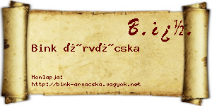 Bink Árvácska névjegykártya